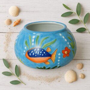 Tropical Ocean Fish Bowl Planter Coastal Beach House Decor Sea Art By Jay Import